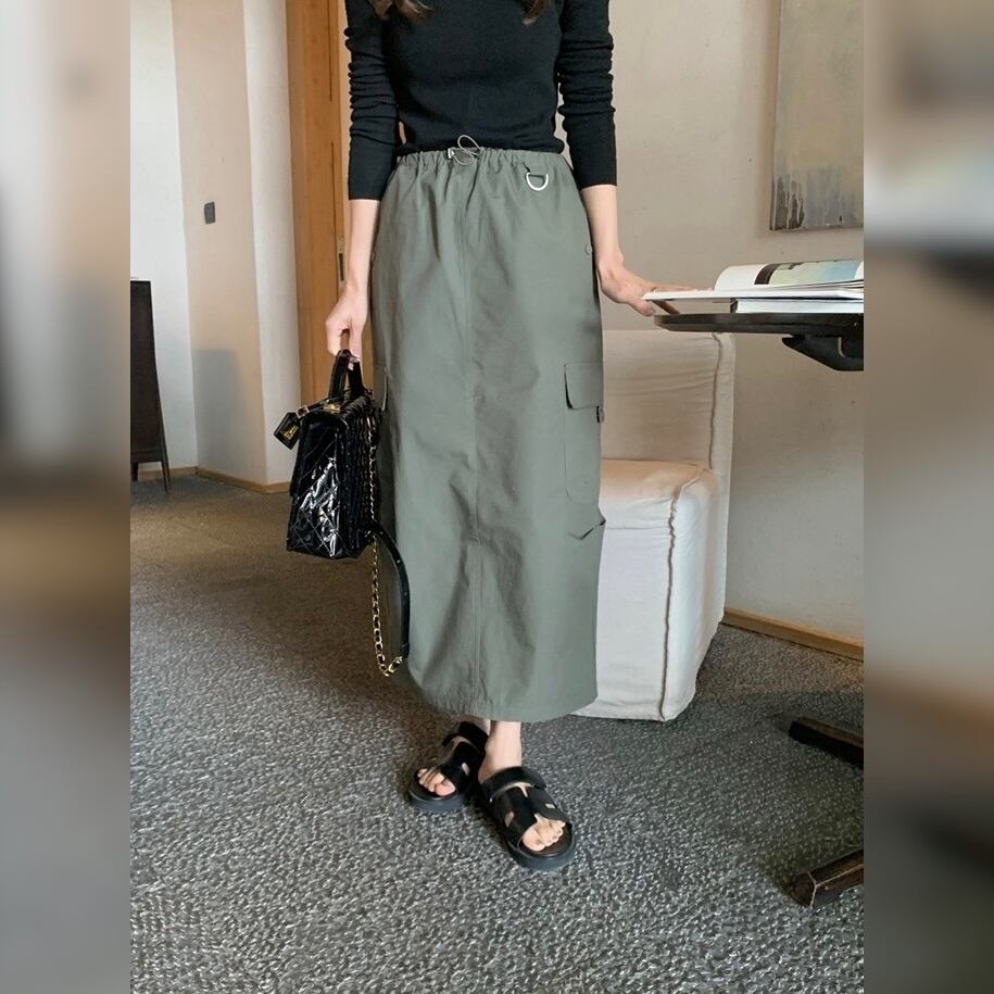 ラバーウエストバックスリットカーゴスカート〘at0392〙