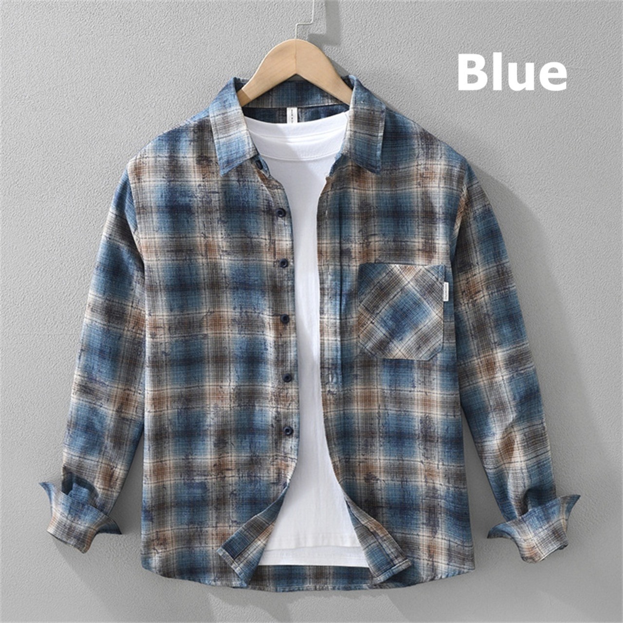 【M-3XL】Washed Check Long Sleeve Shirt / ウォッシュ チェック 長袖 シャツ