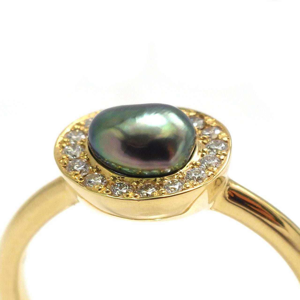 K18YG 南洋黒蝶ケシ真珠・ダイヤモンドリング《石庭》（KR61203