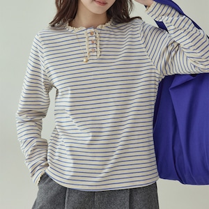 frill button stripe cutsew