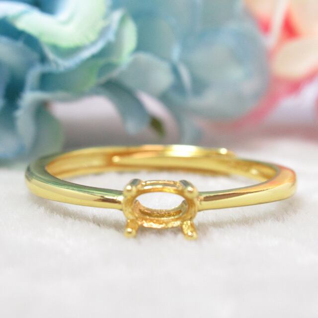 5×3㎜ 横向き シンプル 4爪 S925 リング台 YG