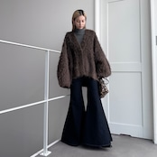 パイピングラインウール混リブknit/グレー