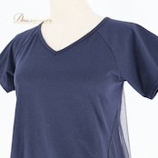 社交ダンス 衣装 トップス ブラウス ネイビー系 チャコット Chacott 紺 日本製 Tシャツ バレエ ヨガ 運動 練習 レッスン 伸縮 ストレッチ 無地 シンプル ダンス衣装 かわいい メッシュ生地