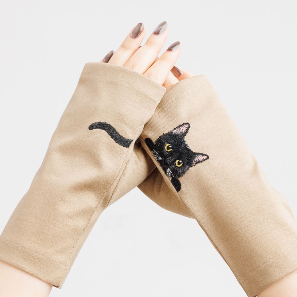 春夏限定】黒猫の刺繍／ショート・ロング／東かがわで一貫製造／UVケア
