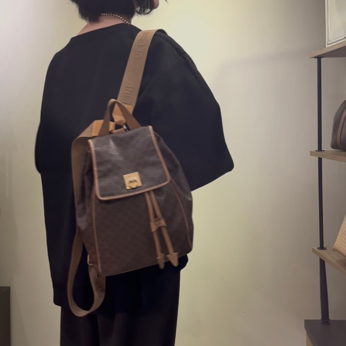 オールドセリーヌ　リュック　ヴィンテージ　レア CELINE セリーヌ マカダム PVC×レザー フロントポケット バックパック