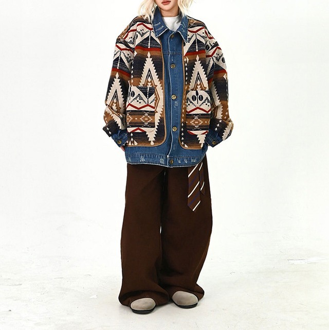 ネイティブジオメトリックレイヤードジャケット   R01524