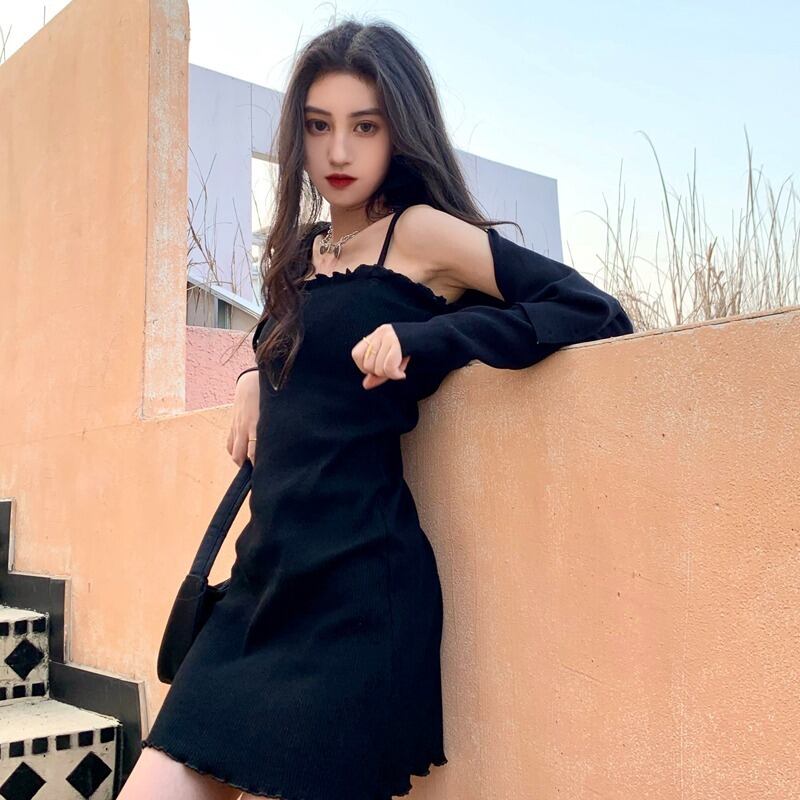 スタンダードドレス スプリングオータムスリムショートスカート ブラック レトロ 春物 秋物 1号婦人41635682447