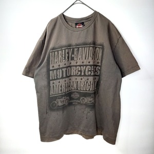 ハーレーダビットソン　クルーネック　プリントTシャツ　ビッグロゴ　カーキ　L