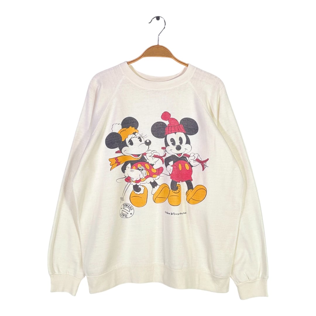 70s ミッキーマウス ミニーマウス ヴィンテージ スウェット 裏表プリント ウォルトディズニーオフィシャル スイスライン SWICHER サイズXL 古着 CF0993