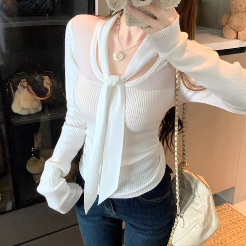 4色／ボウタイリブニット ・74776