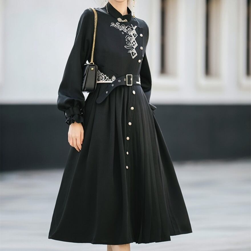 サブカル 服 地雷系 通販 ロリータ 中華服 チャイナ服 ハイウエスト 刺繍 ウエストベルト 大人ゴシック きれいめ