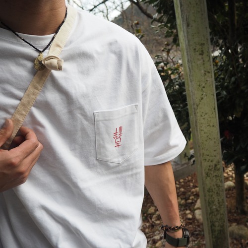 ビッグシルエットポケットTシャツ「倒吉祥」半袖 ホワイト オーバーサイズ