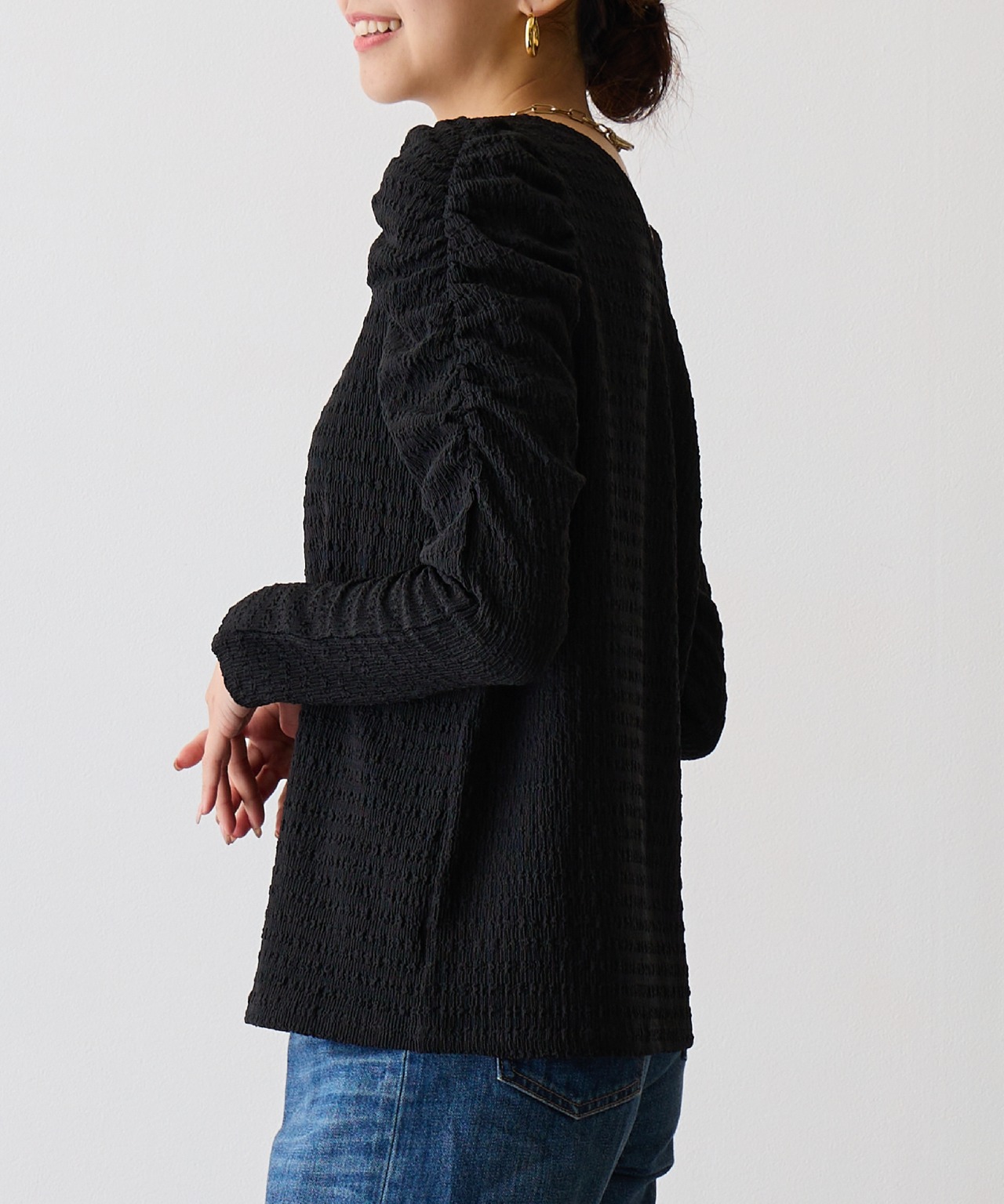 No.58508 シャーリングスリーブプルオーバー Black