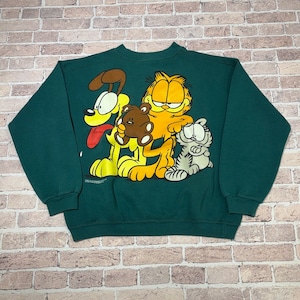 1990s GARFIELD SWEAT SHIRT PRINT GREEN