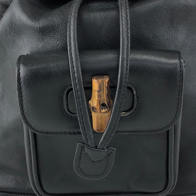 GUCCI グッチ バックパック ブラック バンブー レザー フロントポケット vintage ヴィンテージ オールド f7grwk