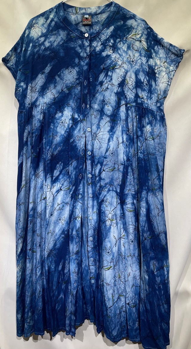 藍染ワンピース/ノースリー/レーヨン/2L[aiw603-136]送料無料