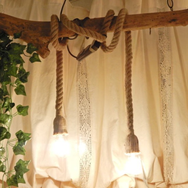 TOPANGA Lighting マニラロープランプ　ダブル200cm　100cm×2　ナチュラル　流木　吹き抜け　リビング　ダイニング　ショップ　飲食店　カフェ　店舗照明