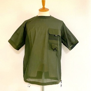 Translucent Loose Fit Pocket T-shirts　Olive