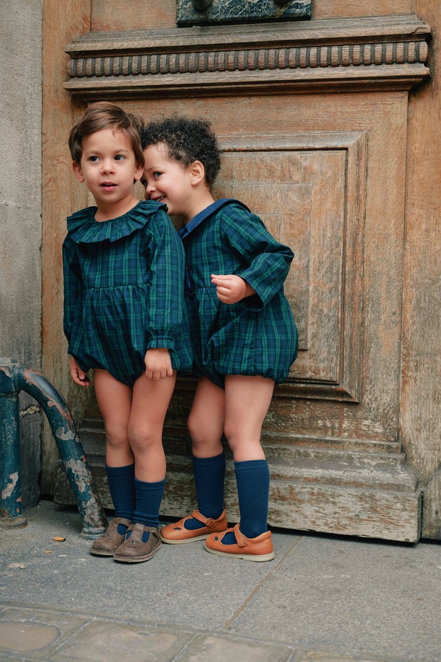 ご予約【MaisonMarelle】送料無料Romper ROI- tartan green & blue