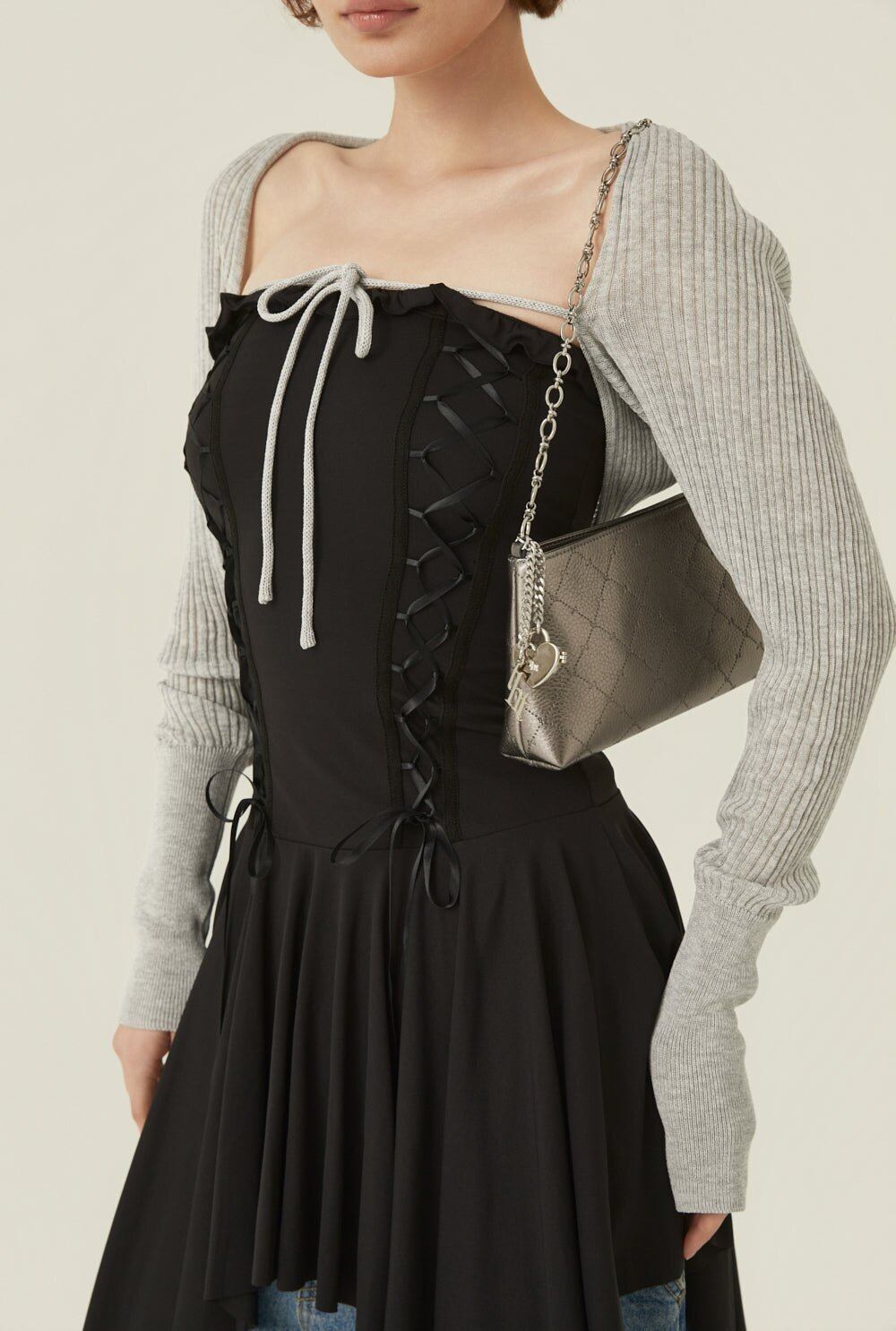 threetimes] Stretch lace up dress (black) 正規品 韓国ブランド 韓国