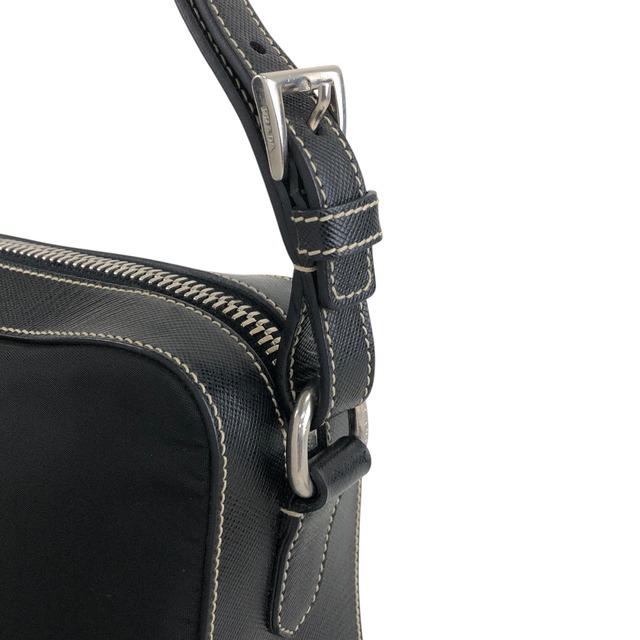 PRADA プラダ ショルダーバッグ ブラック トライアングルロゴ レザー ナイロン セミショルダーバッグ vintage ヴィンテージ オールド mshu7d