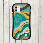 受注生産 iPhoneケース ティールとゴールドの地層マーブル｜抽象アート PABS042B