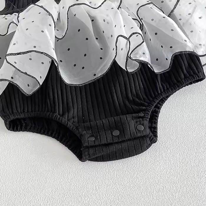 ドットチュールリボンタンクトップロンパース