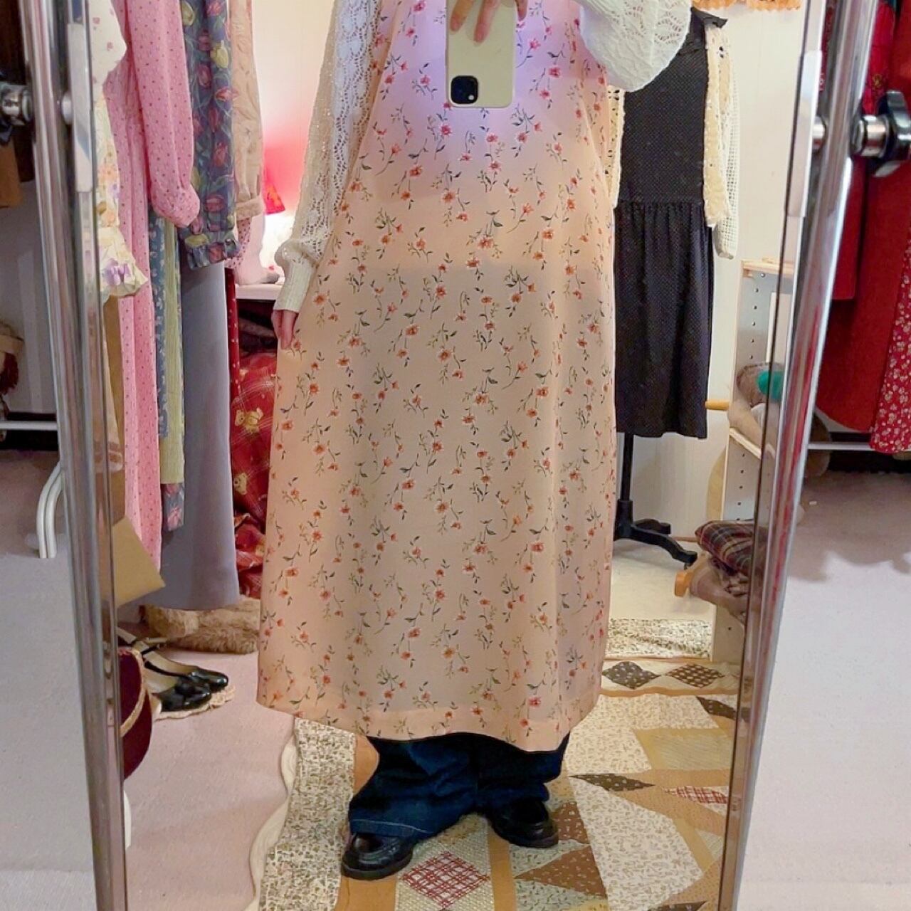 pink flower apron one-piece