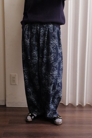 jacquard flower denim pants navy