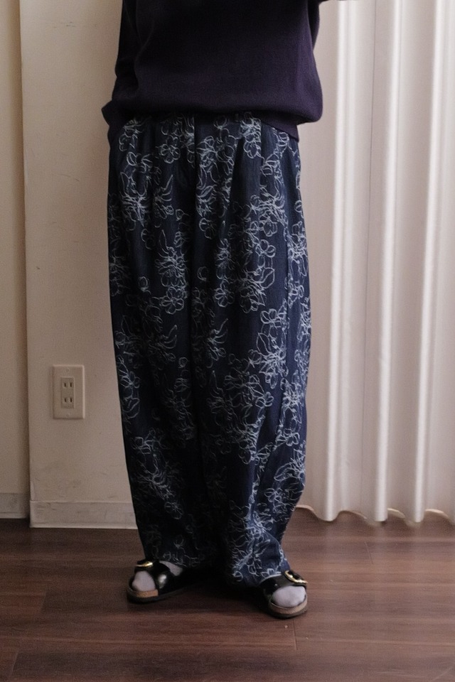 jacquard flower denim pants navy