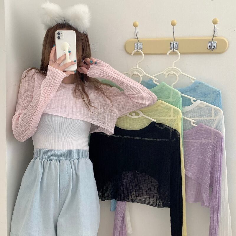 ルーズトップス サマーカジュアルショートニットカーディガン ロング 夏物 YY-ファッション2790151100