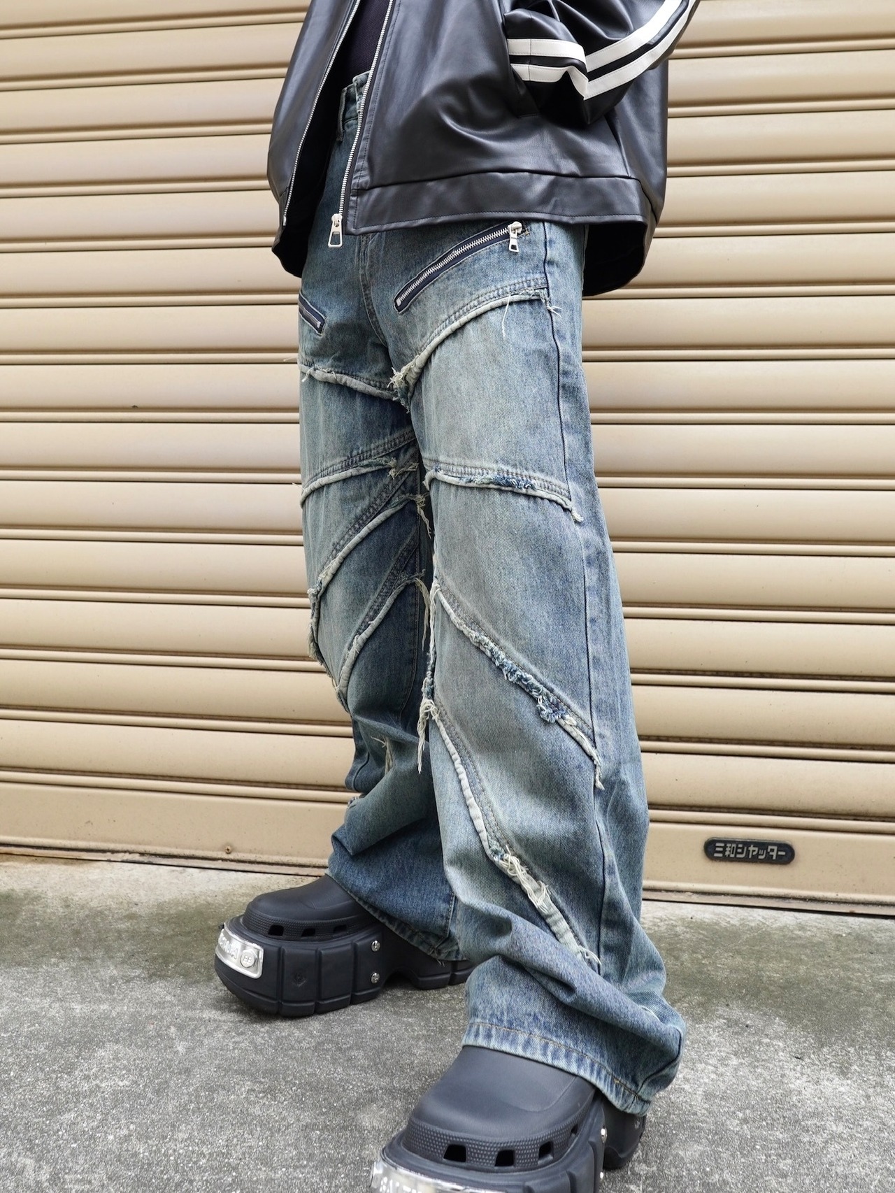 【PLANET STUDIO】radial switching straight denim pants