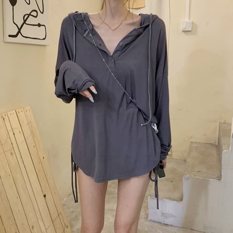 Tシャツ スプリングオータムルーズ ロング レッド 春物 秋物 試着室87089808040