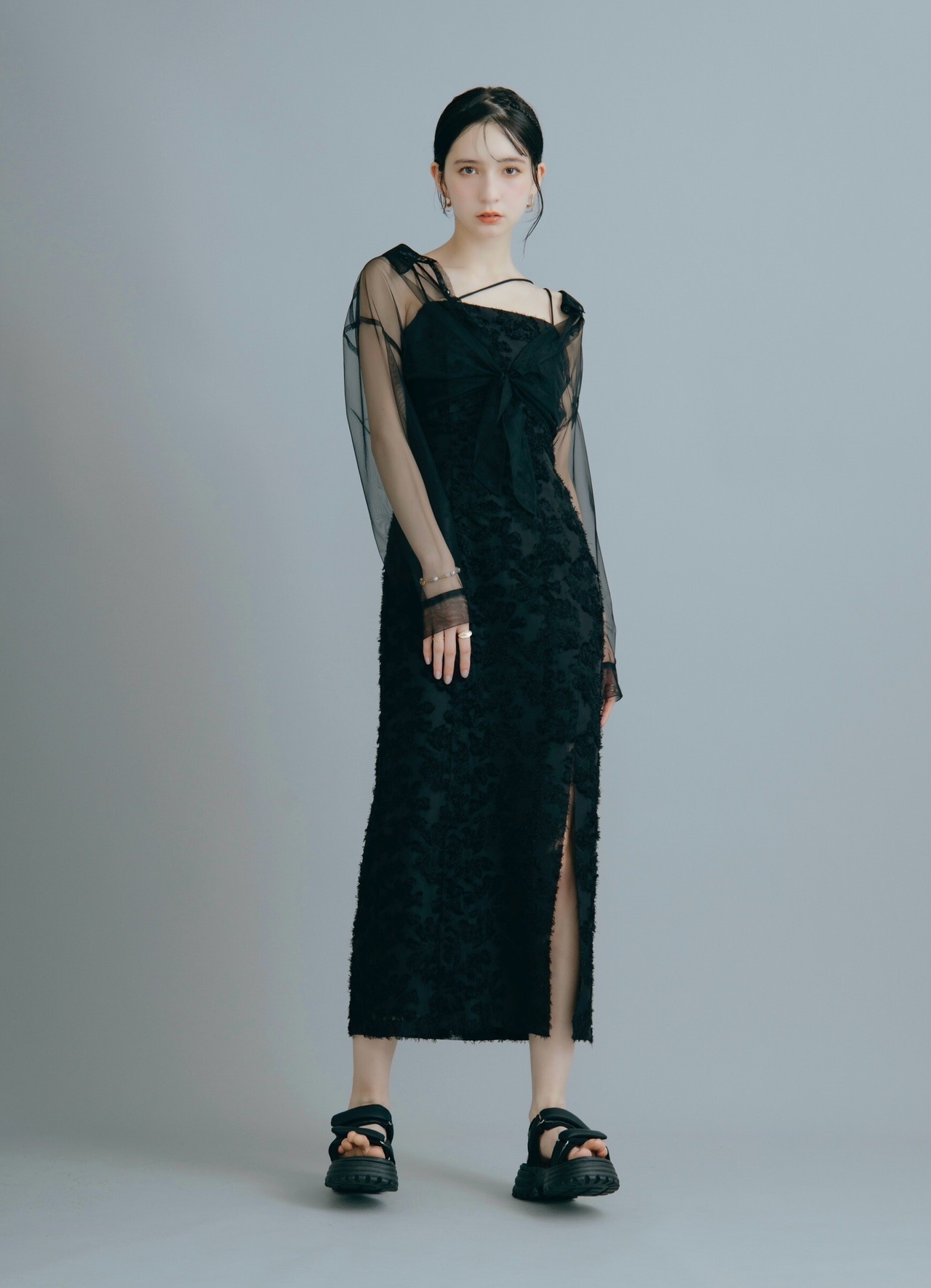 Crayme Sheer Shirt Fringe Jacquard Dress - 半袖 