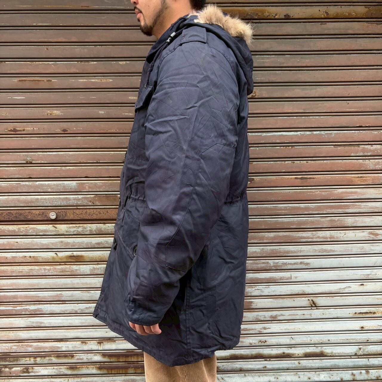 ま*と様 【値下げ】カナダ軍1992年　N-3bミリタリーモッズコート フード付 希少 70s カナダ軍 実物 フィールドパーカー ネイビー モッズコート L