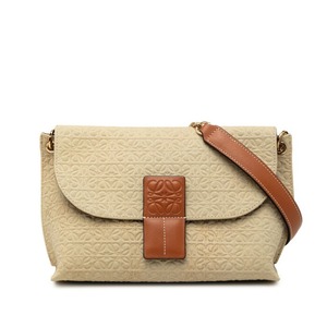 ロエベ アナグラム アベニュー 斜め掛け チェーン ショルダーバッグ ベージュ キャンバス レザー レディース LOEWE 【中古】