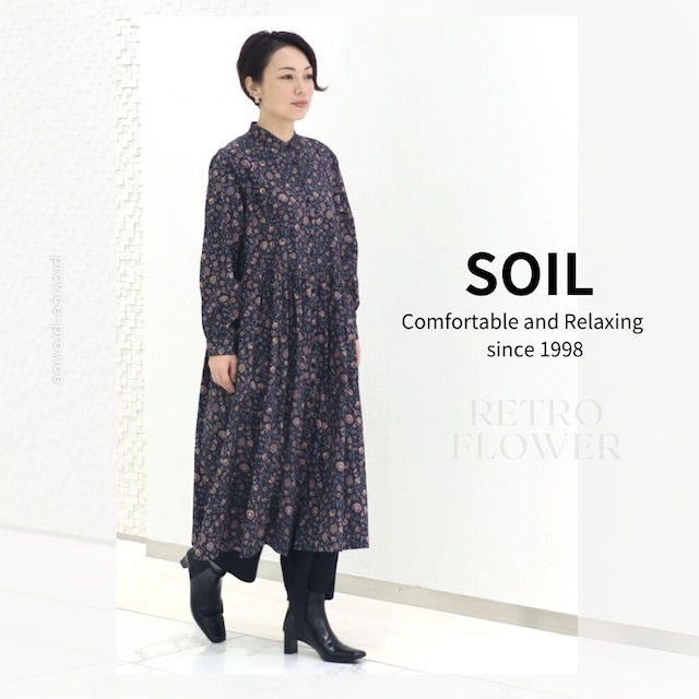 SOIL/NSL22542ソイル/40'sポプリンフラワープリントバンドカラーワンピース