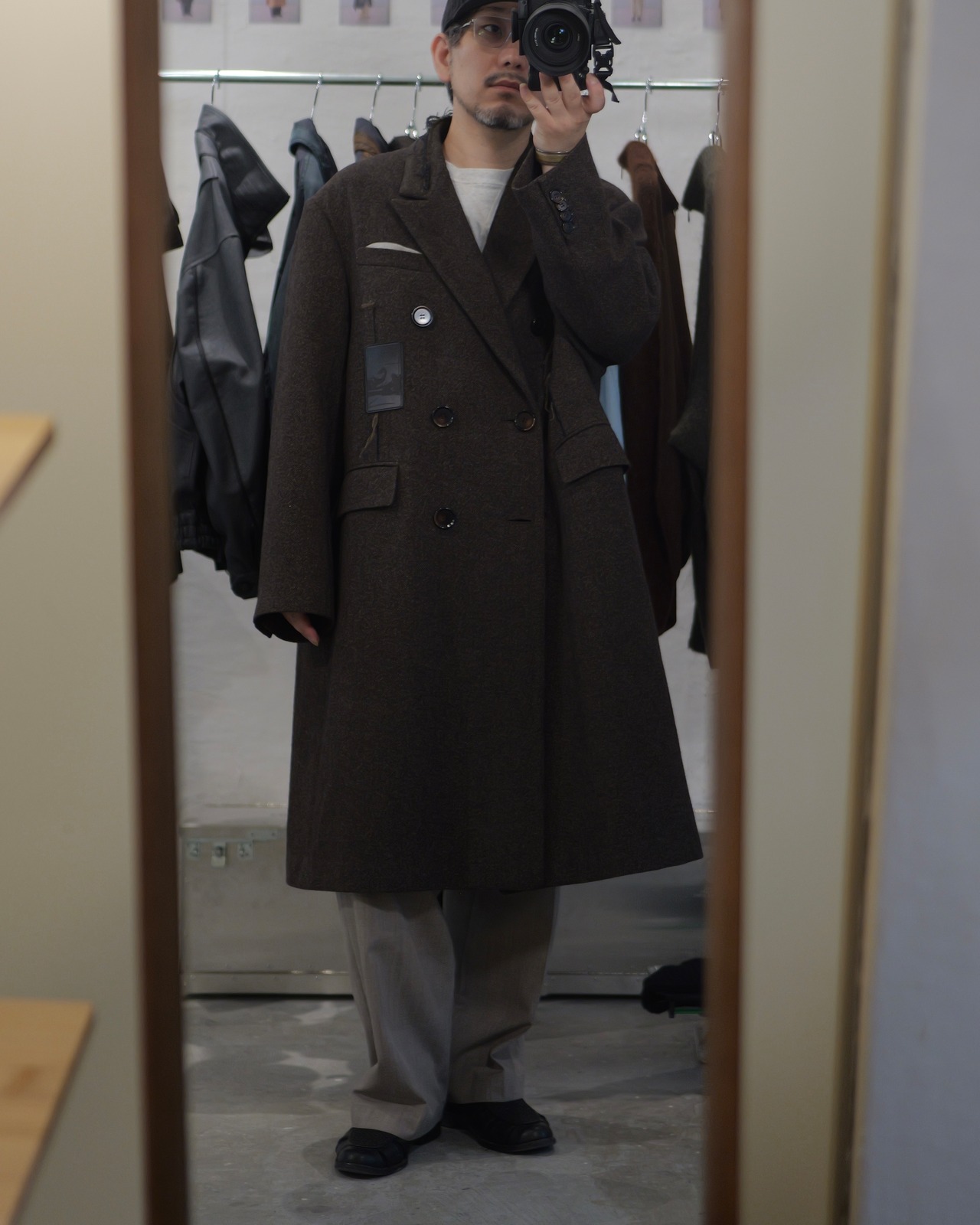 予約販売 | i’m here : - GRANDPA COAT ：Khaki｜ブロークンウール／祖父の記憶／レザーパーツ