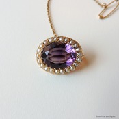 英国アンティークジュエリー 15ctゴールド 天然アメシスト 真珠 レースピン ブローチ（ソーティングメモ付）