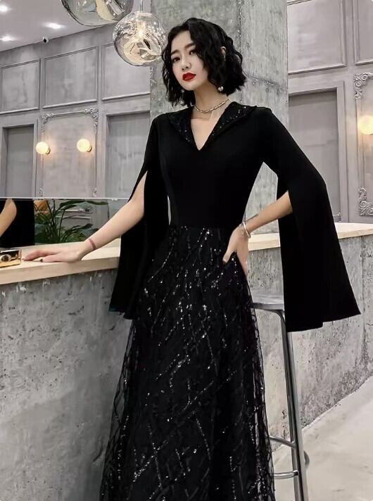 ブラックイブニングドレス オペラ鑑賞 音楽宴会 高級 ニッチ セレブ