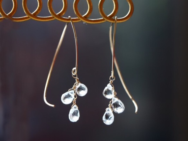 14kgf- white topaz halfcurl pierced earrings