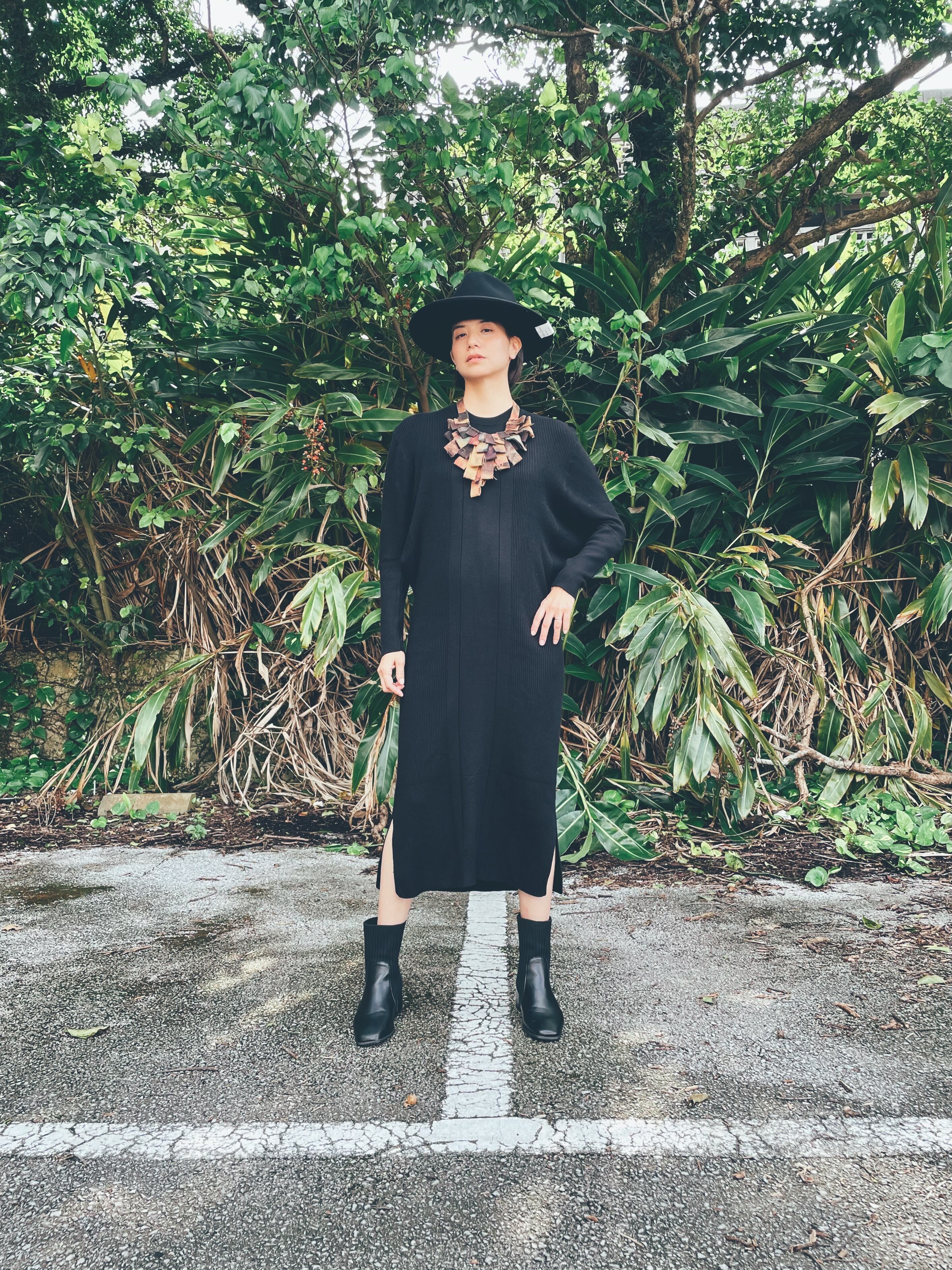 変形デザインニットワンピース / ブラック（セレクト） | at okinawa