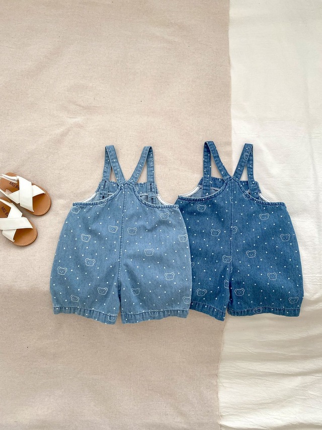 【BABY】くまドット総柄デニムサロペットパンツ - 9