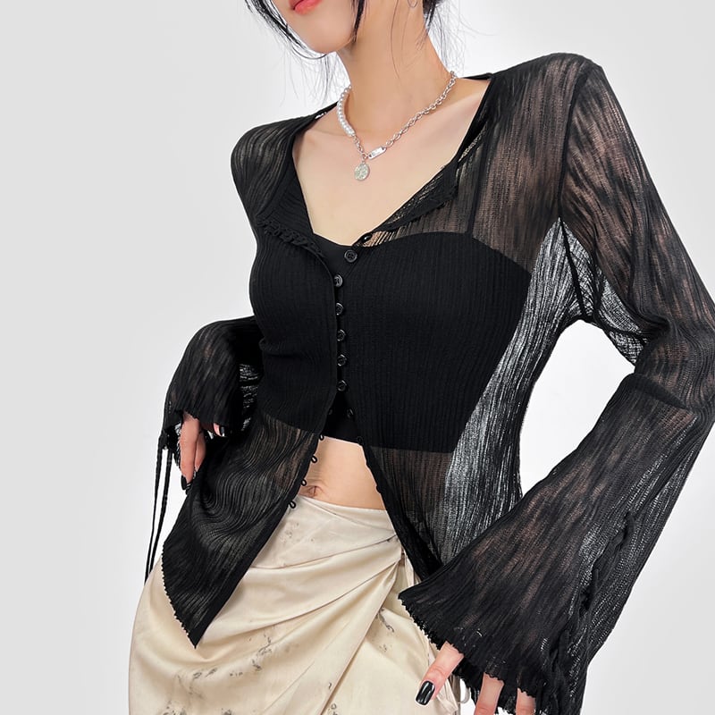 bugle sleeve sheer blouse la0261