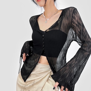 bugle sleeve sheer blouse la0261