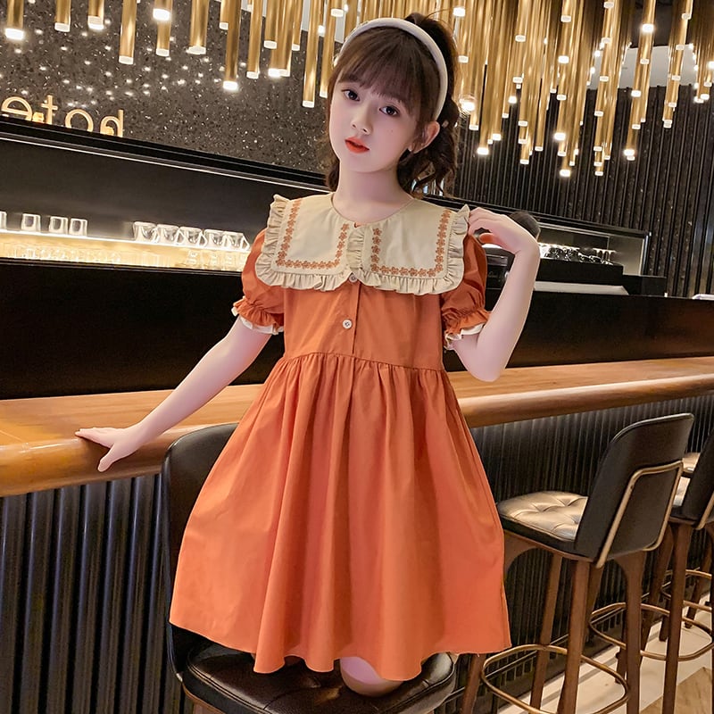オレンジワンピース　韓国ファッション