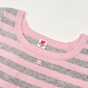 カシミヤ100% courrèges クレージュ ボーダー 半袖 ニット セーター 38/ピンク×グレー レディース