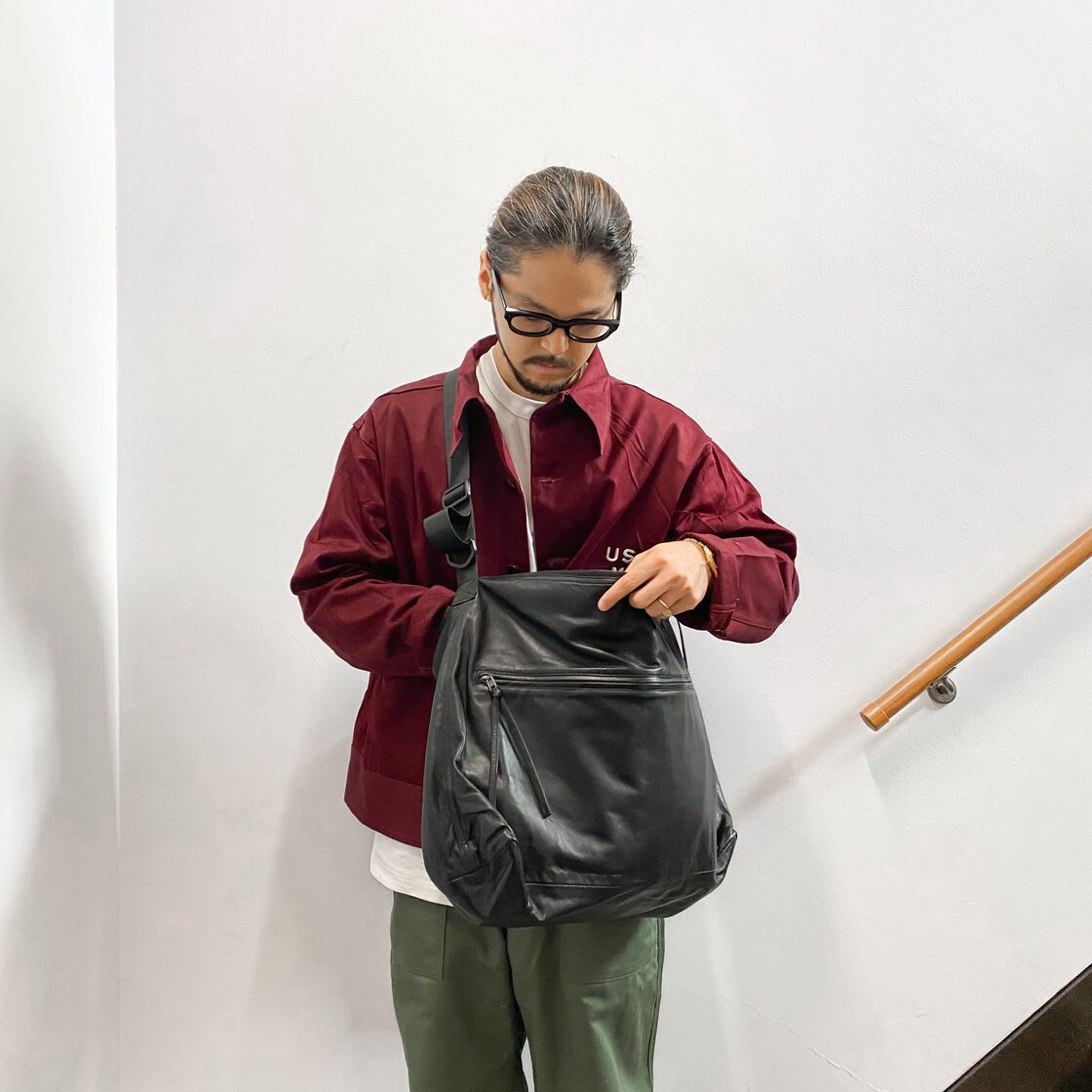 Lamb Leather Universal Shoulder Bag - Black (ラムレザー ショルダー 