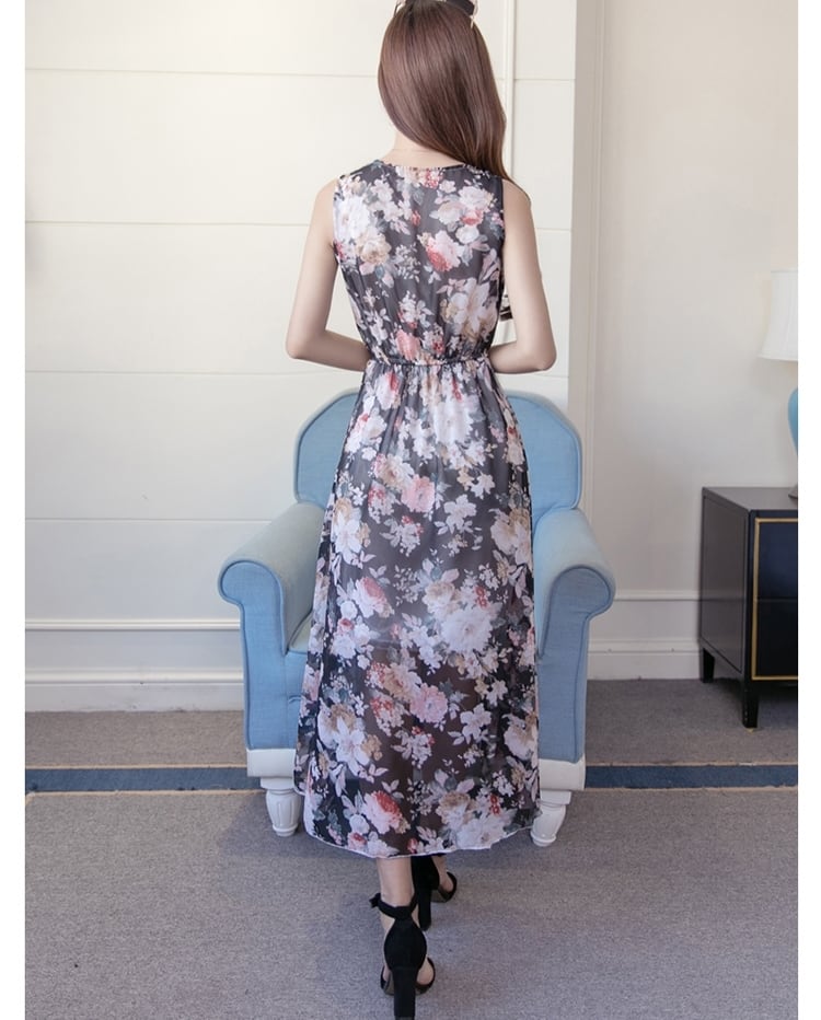 花柄 ノースリーブ ロングワンピース★大人可愛い キュート 上品 Z-20257 ワンピース ロングワンピース ノースリーブ 花柄 羽