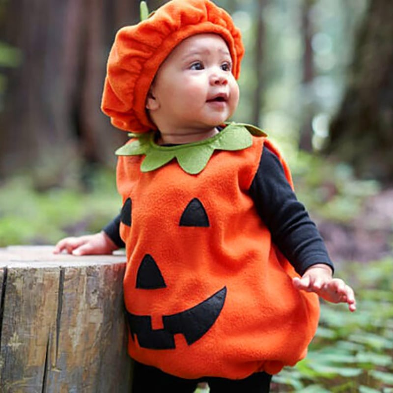 即納 ベビー幼児女の子男の子かぼちゃ服 ハロウィン 帽子付き ...